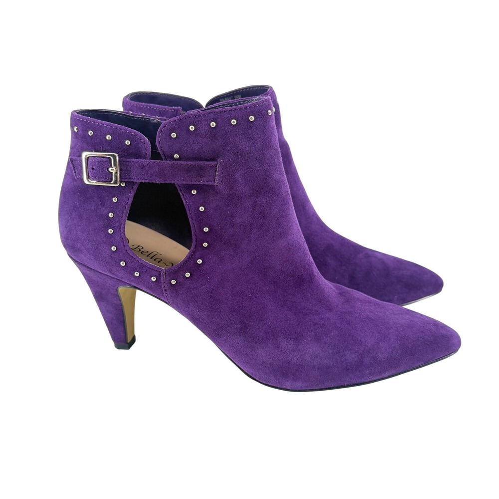 Bella Vita Womens Purple Suede Stiletto Studded Cutout Ankle Booties Size 9.5 M